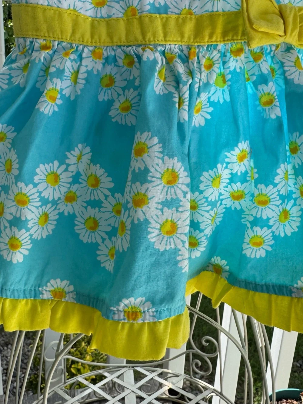 Nannette Baby Turquoise Daisy Sundress with Yellow Bow. Size 0-3 Mo.